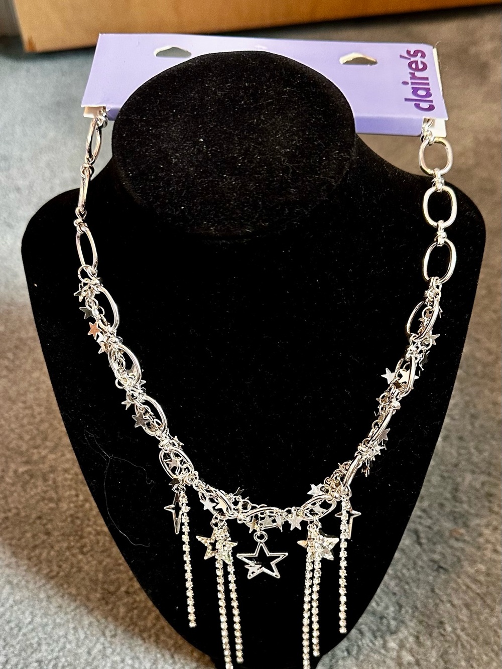Claire's Silver Star Tassel Charm Necklace